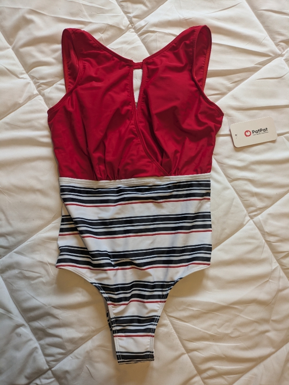PatPat Adults Red and White Striped One-Piece Swimsuit